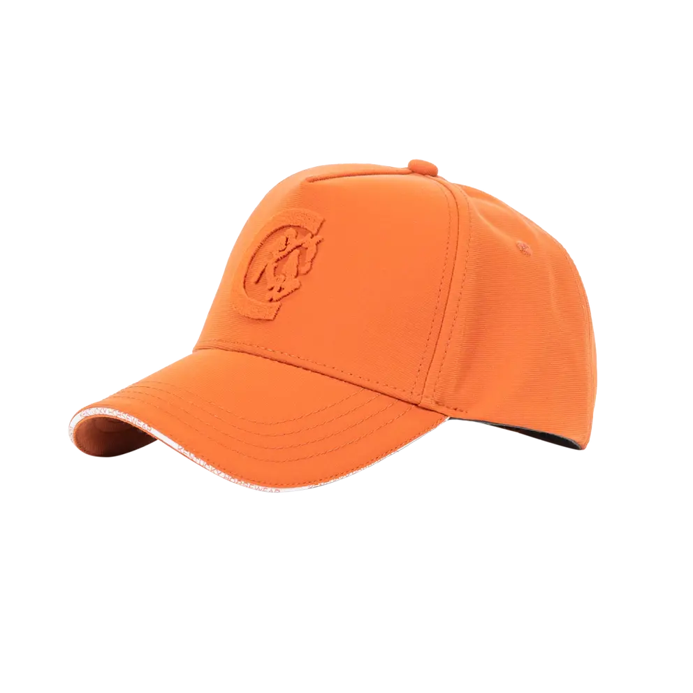 orange baseball cap
