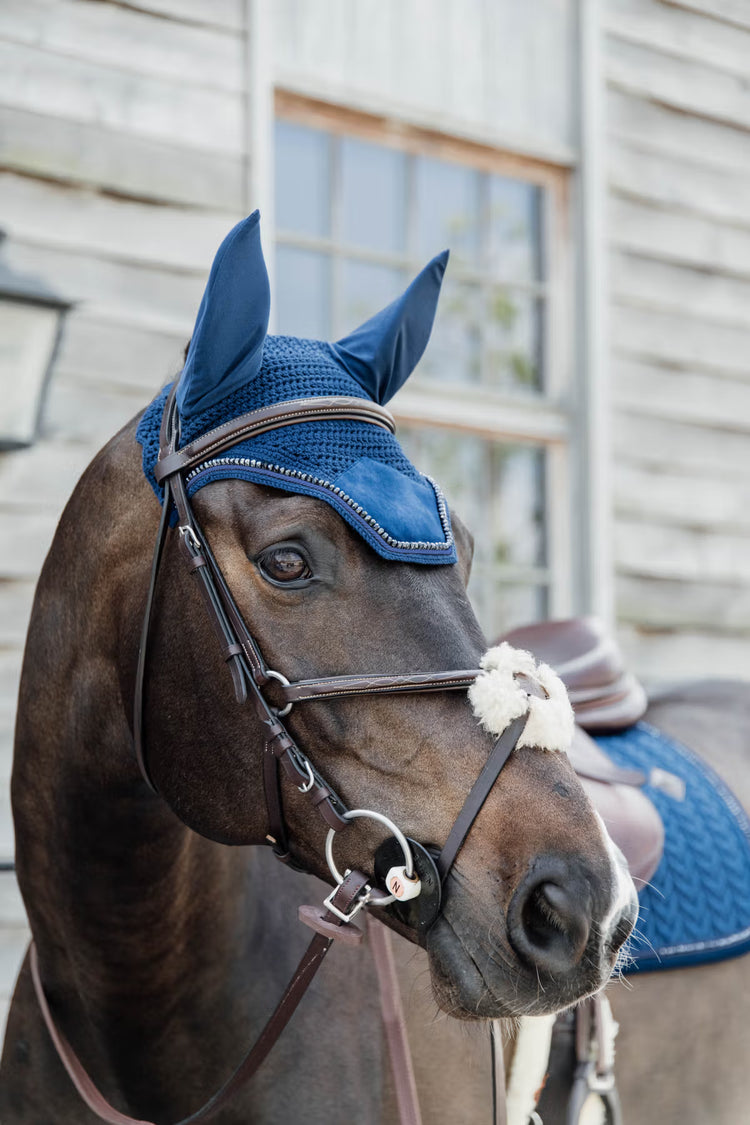 premium hand-knitted fly veil for stylish equestrian performance navy