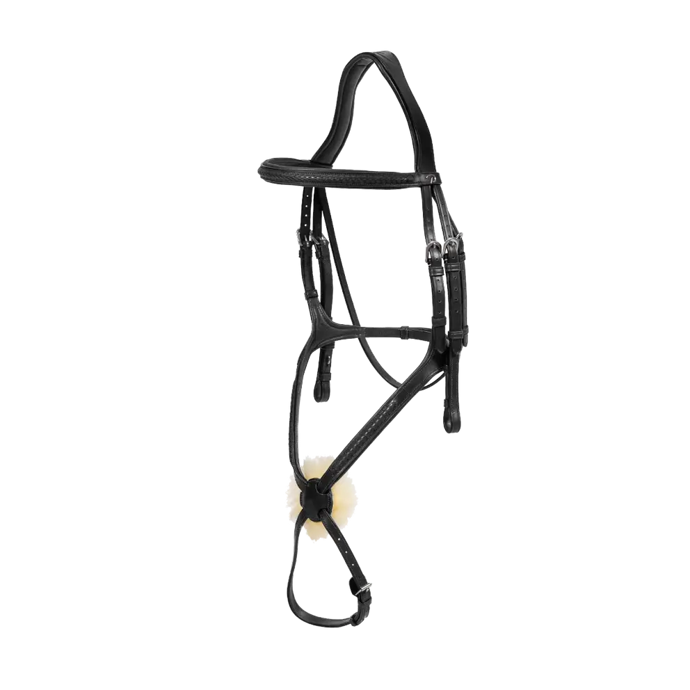 Mexican noseband bridle with sheepskin on nose and plaited black leather