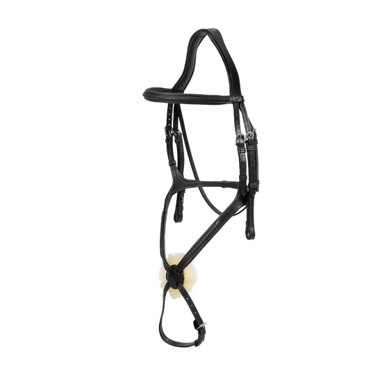 Mexican noseband bridle with sheepskin on nose and plaited black leather