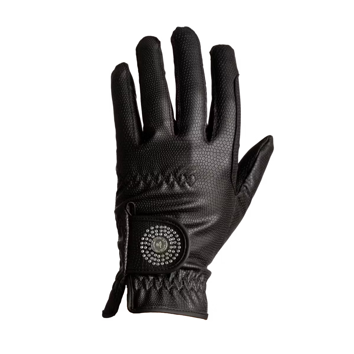 Riding gloves with grip and glitter tab