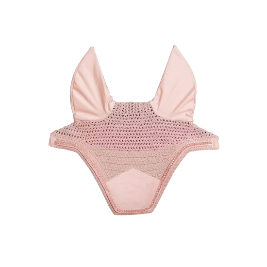 Kentucky Horsewear hand-knitted velvet pearls fly bonnet for training and show rose