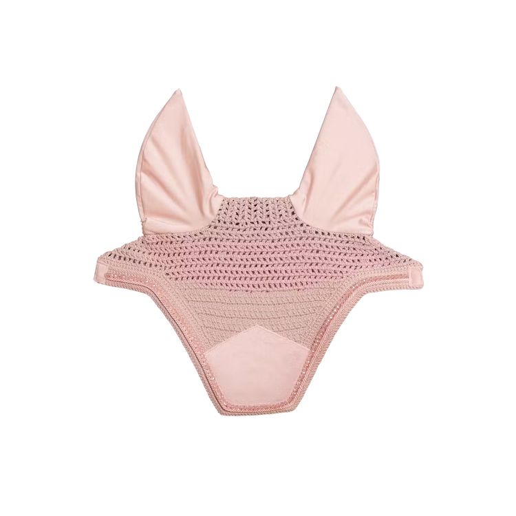 Kentucky Horsewear hand-knitted velvet pearls fly bonnet for training and show rose