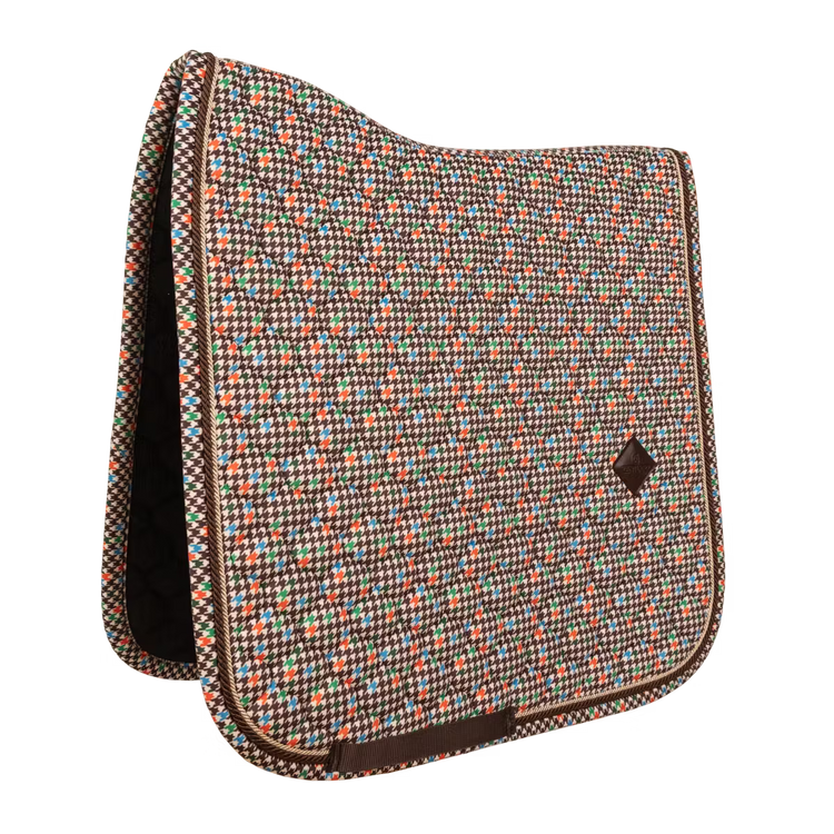 Velvet dressage saddle pad pied de poule pattern
