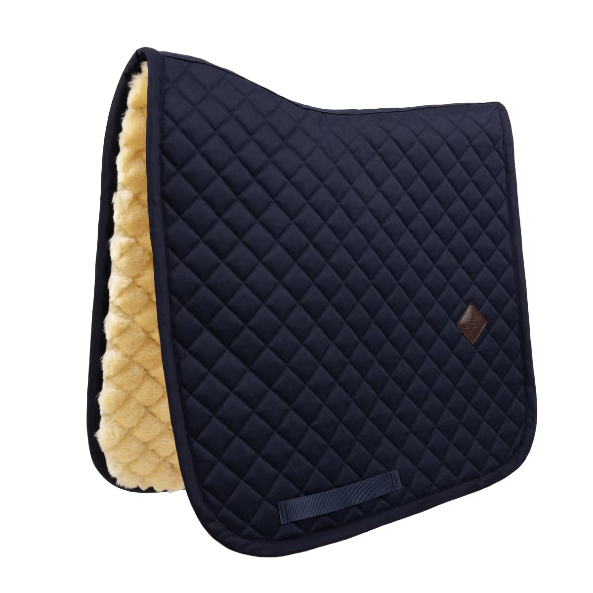Diamond quilt saddle pad with soft sheepskin lining navy