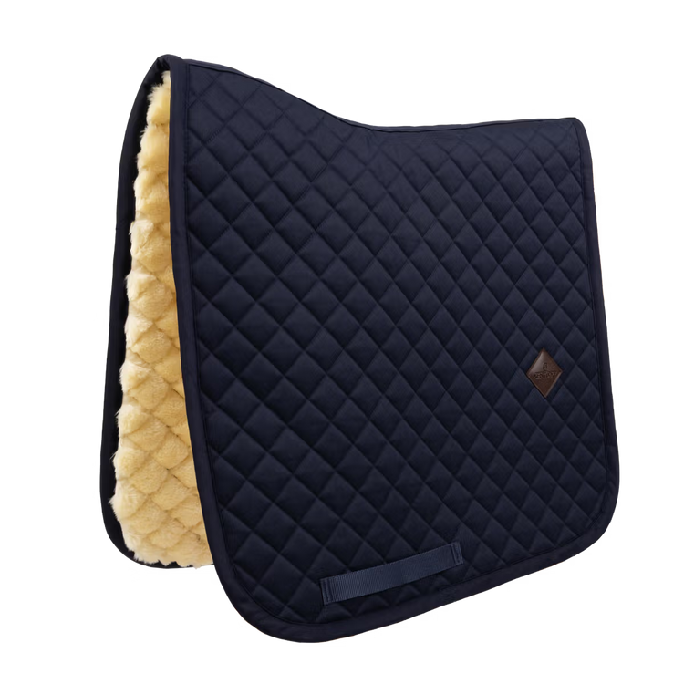 Diamond quilt saddle pad with soft sheepskin lining navy