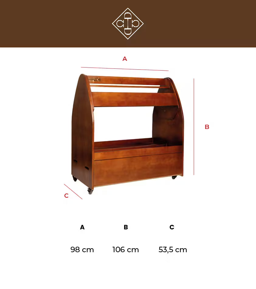 Mobile saddle rack with drawer and bamboo frame