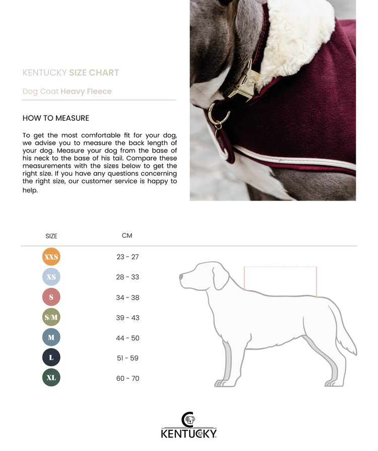 Kentucky dog coat size chart