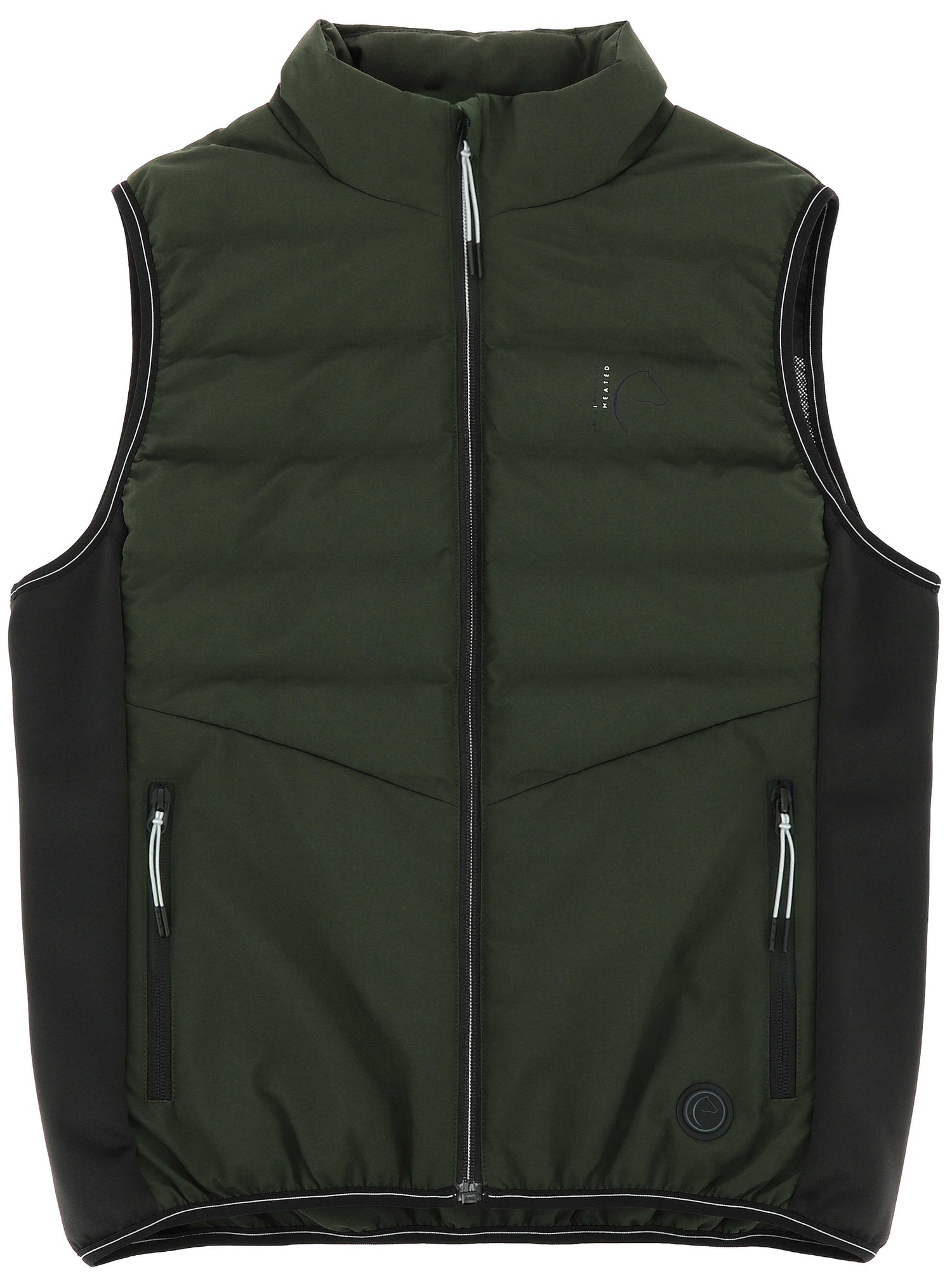 Heated equestrian riding vest in khaki green