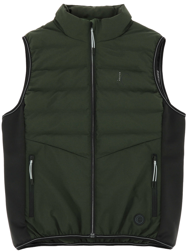 Heated equestrian riding vest in khaki green