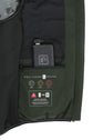 Close-up of a heated jacket with battery and control panel details 