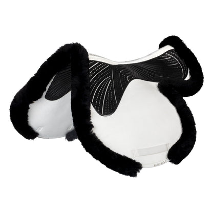 Acavallo numnah in white with black sheepskin edging and black gel 