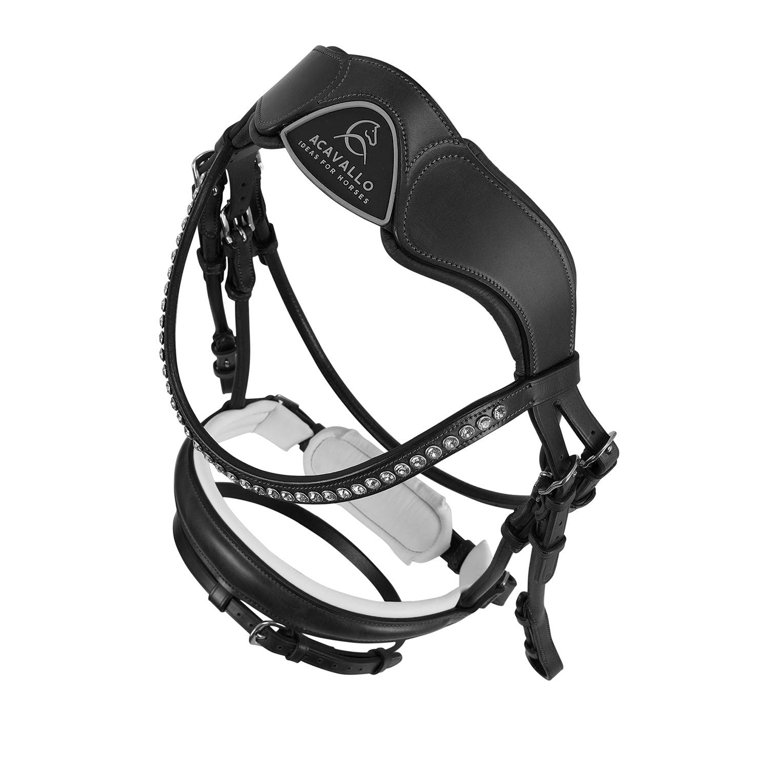 Rolled leather dressage bridle with white padding