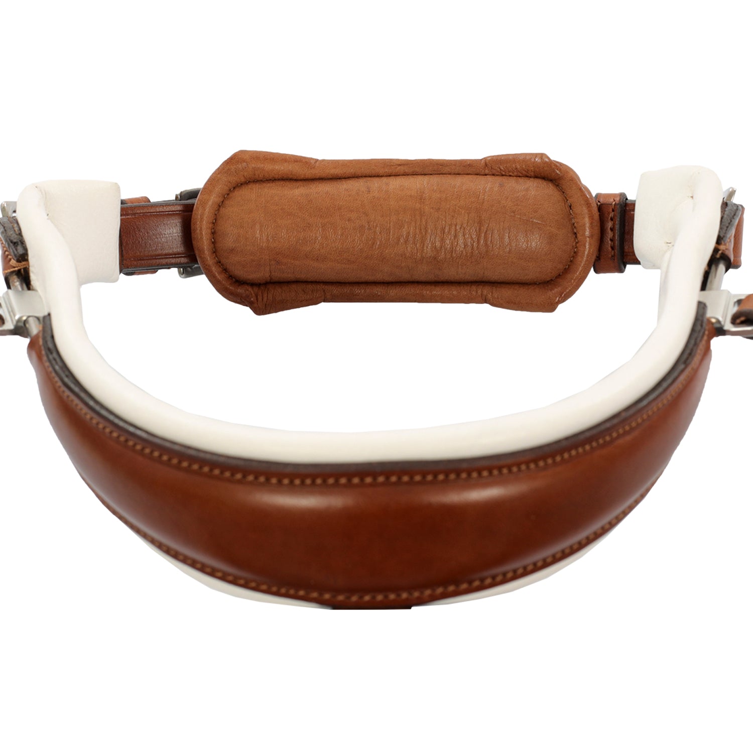 Tan dressage bridle with white padding