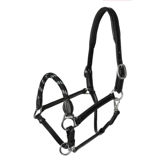 Acavallo Italian Leather Halter with Ergonomic Pollguard and Rope Noseband