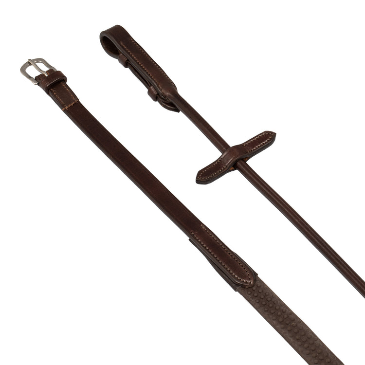 Brown rolled leather reins