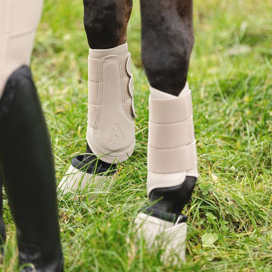Breathable horse brushing boots in beige