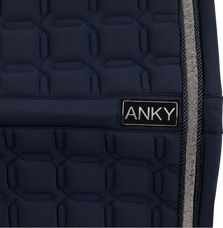 Close up of ANKY luminous saddle blanket in navy