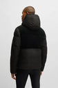 Black puffer coat with hood for men