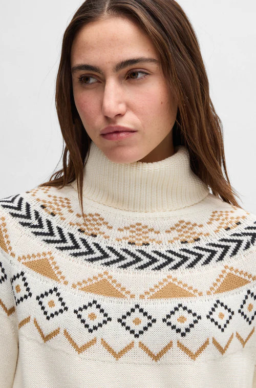 Close up of Boss equestrian Anuk Sweater Norway in cream