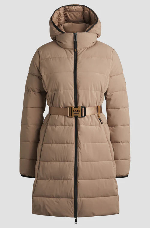 Mid-length puffer jacket in beige