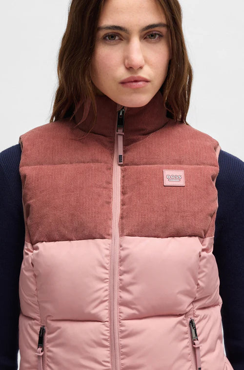 Close up of corduroy details on Boss Viola Puffer vest