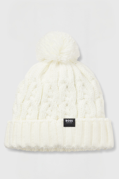 BOSS Cream Winter Beanie with Bobble
