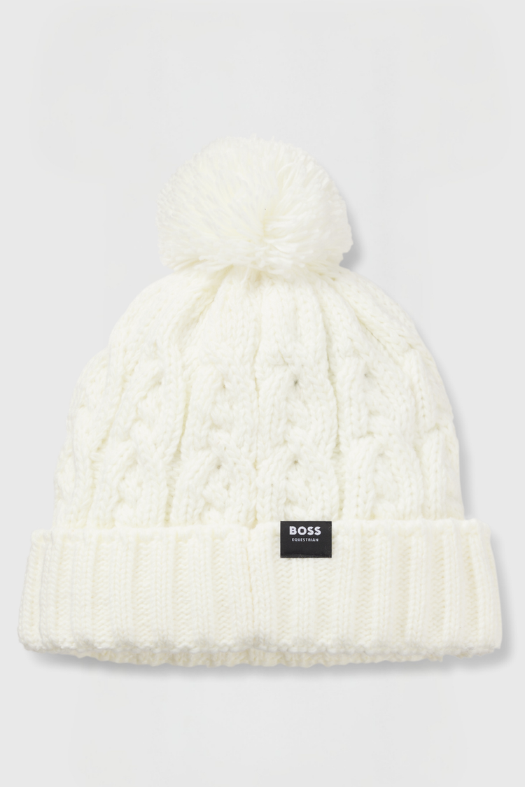 BOSS Cream Winter Beanie with Bobble