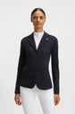 Woman wearing the Boss Equestrian Alina Perforated Competition Jacket Navy