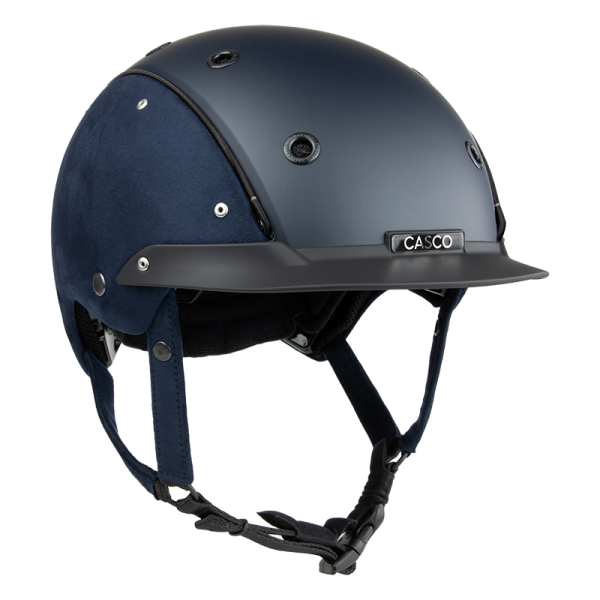 Sporty riding helmet with metallic design blue
