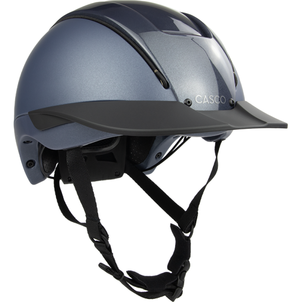 Sporty riding helmet with integrated visor blue