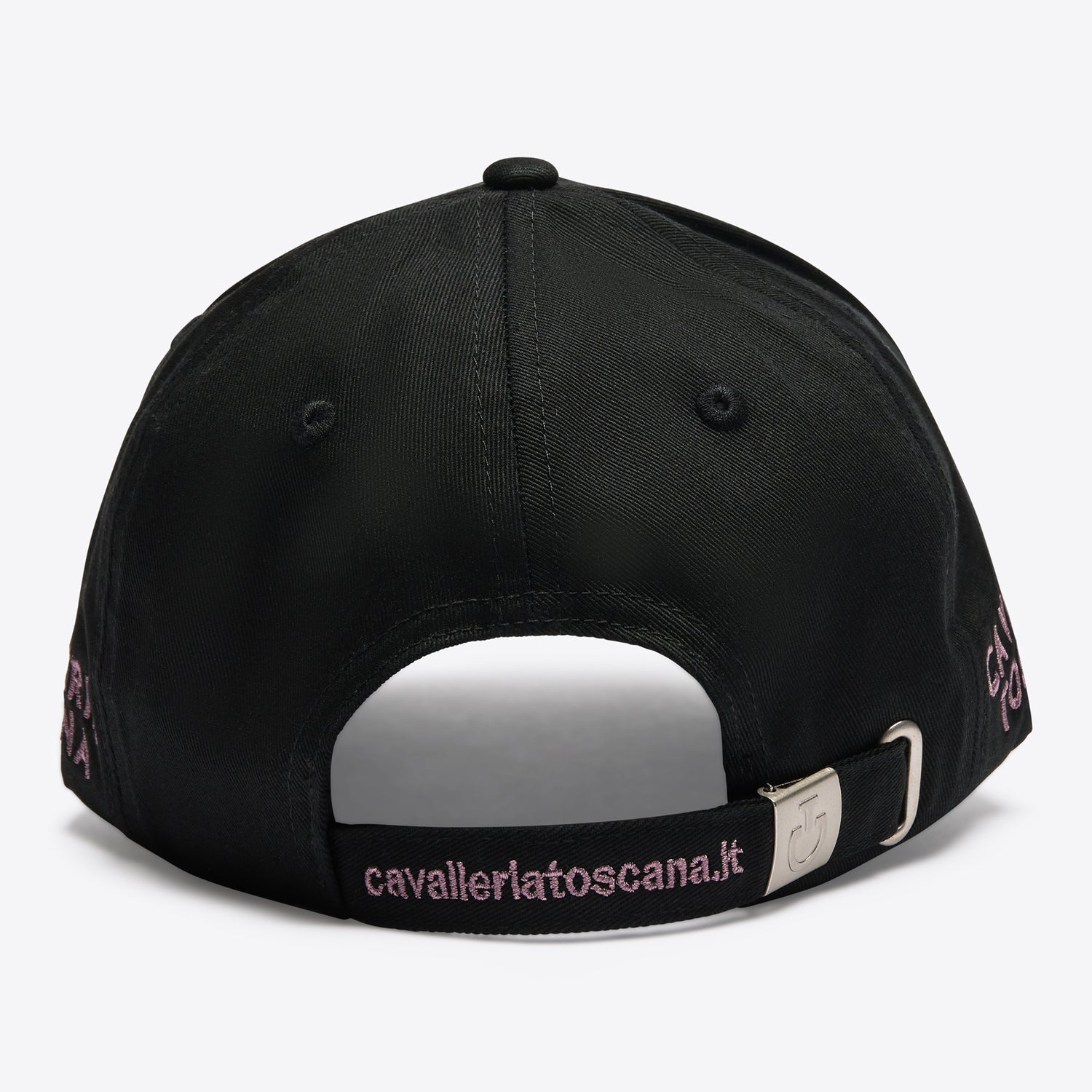 Black equestrian baseball cap with pink details
