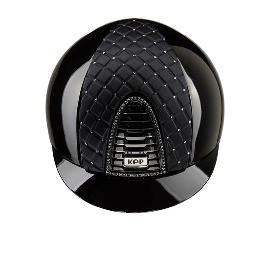Expensive black horse riding helmet