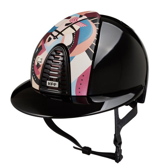 Shiny Black equestrian helmet with pink details