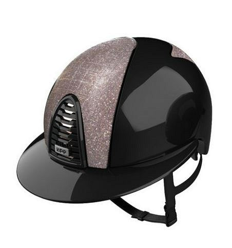 Horse riding helmet with shiny black and pink glitter