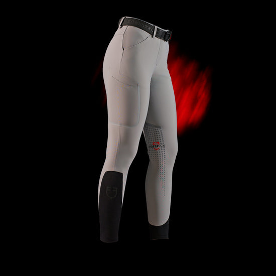 Light grey equestrian breeches with knee patches for women