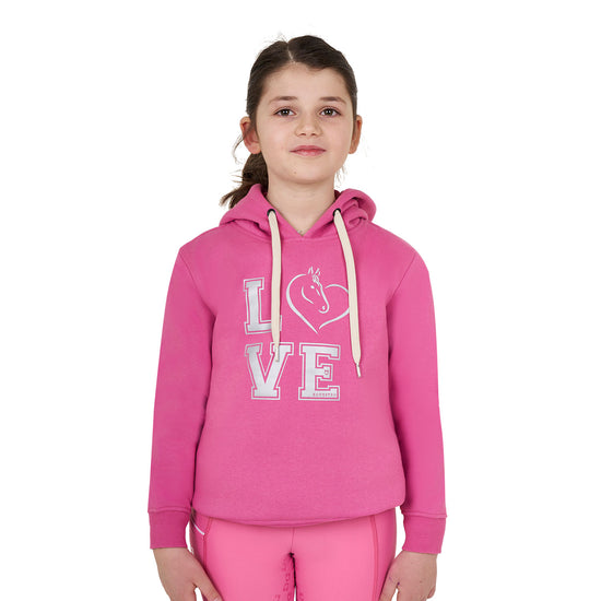 Equestro fleece hoodie for girls with love horse print pink