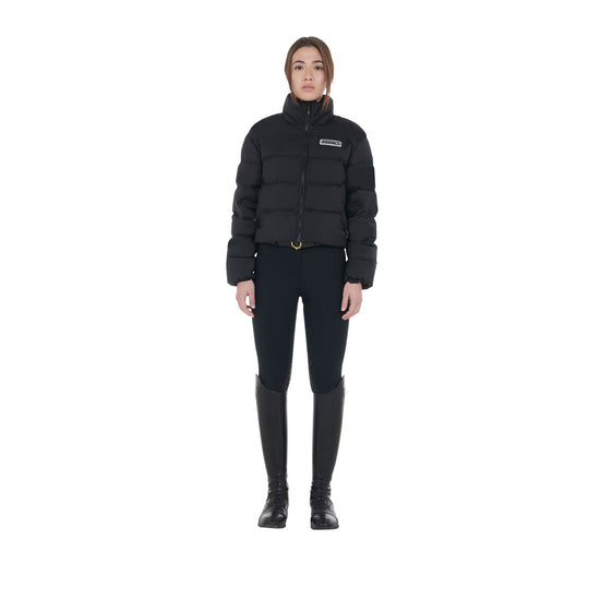 Women’s cropped down riding jacket with stretch fabric and modern fit black