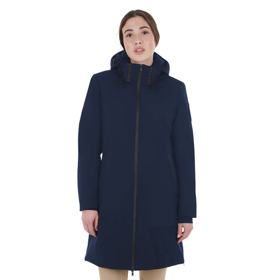Equestro women’s water-repellent and windproof riding jacket with hoodie navy