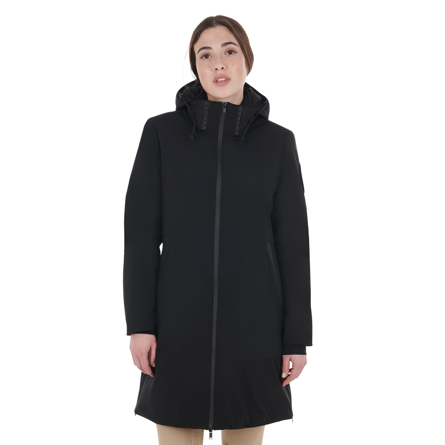 Breathable winter riding jacket for women with front zip and hoodie black