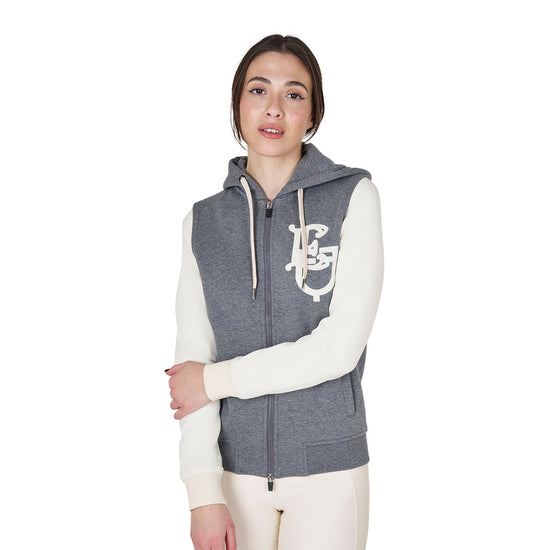 breathable women’s riding hoodie with full front zip and pockets grey