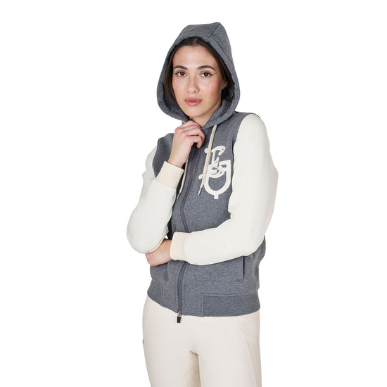 Equestro ladies riding sweatshirt with contrast sleeves and hood