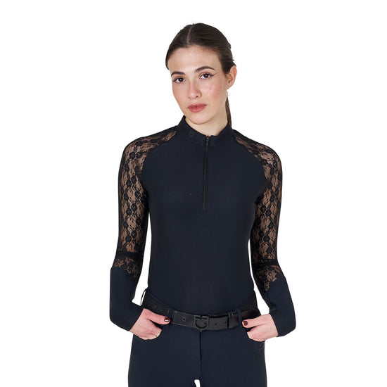 Equestro Lace Long Sleeve Training Polo Shirt for women in black