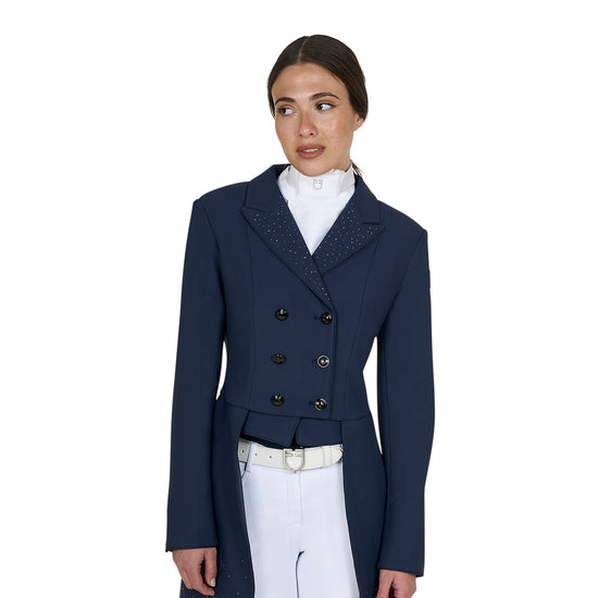 Equestro women’s rhinestone competition tailcoat in technical fabric navy