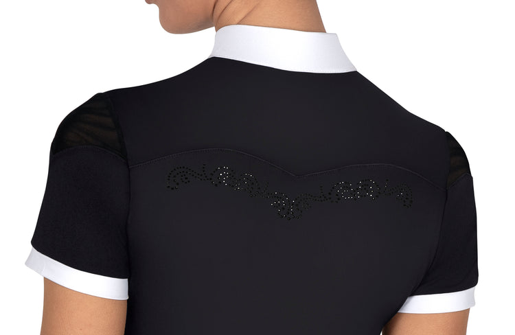 Close up of the Fair play Amaya show shirt in black