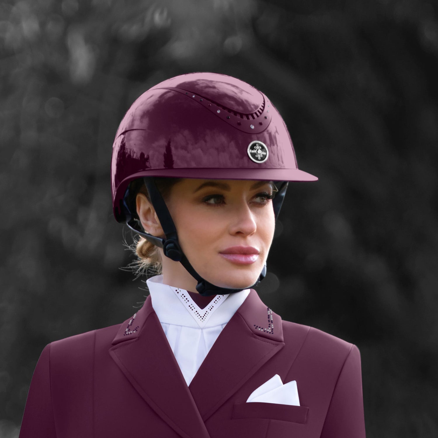 Burgundy colored dressage outfit