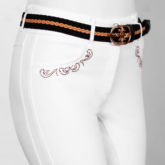 Full grip white breeches with rose gold details 