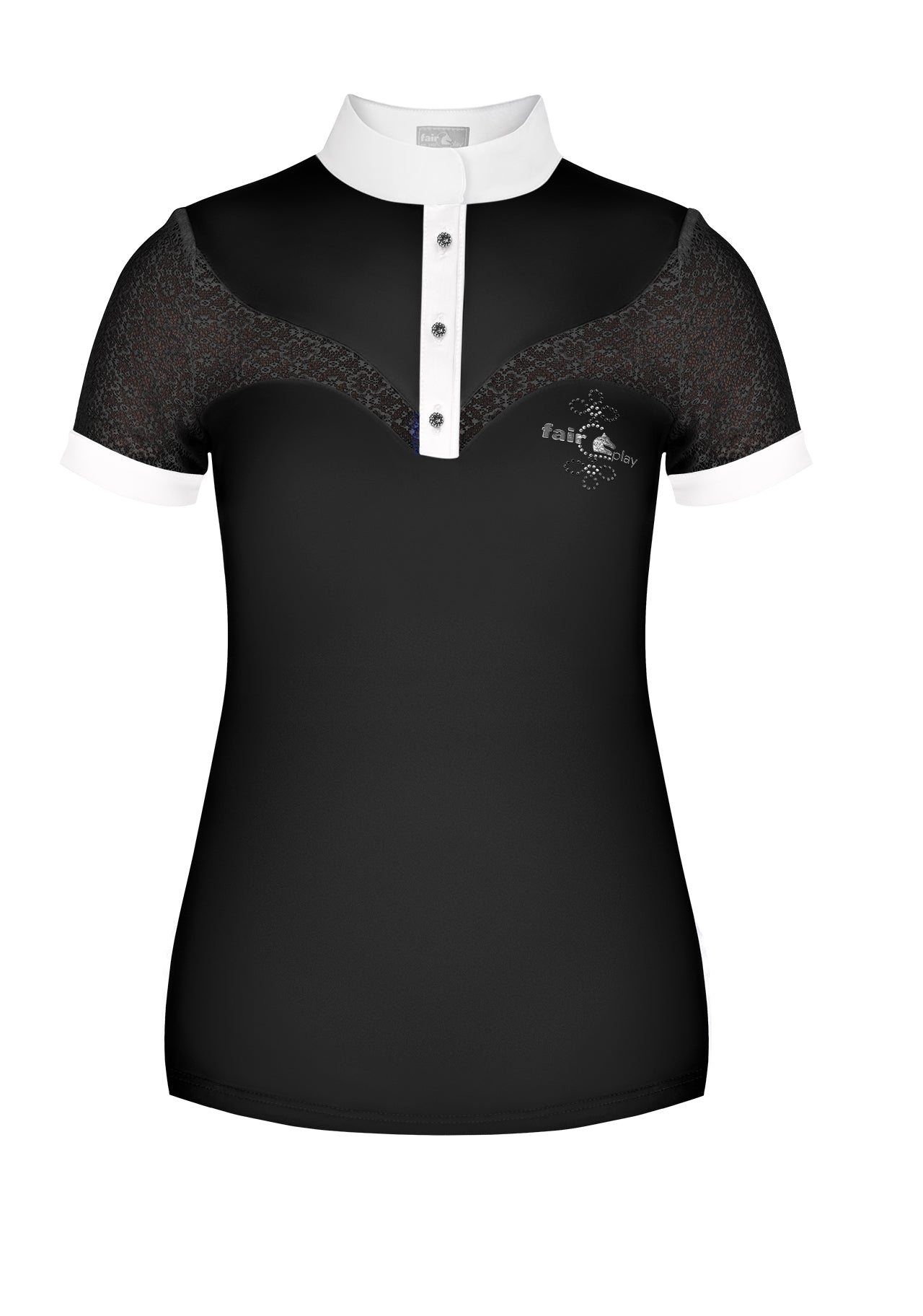 Black equestrian competition shirt with lace details 