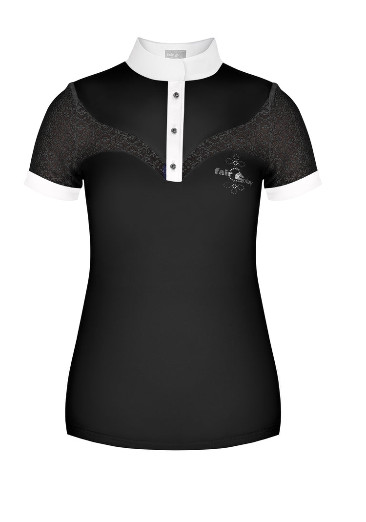 Black equestrian competition shirt with lace details 