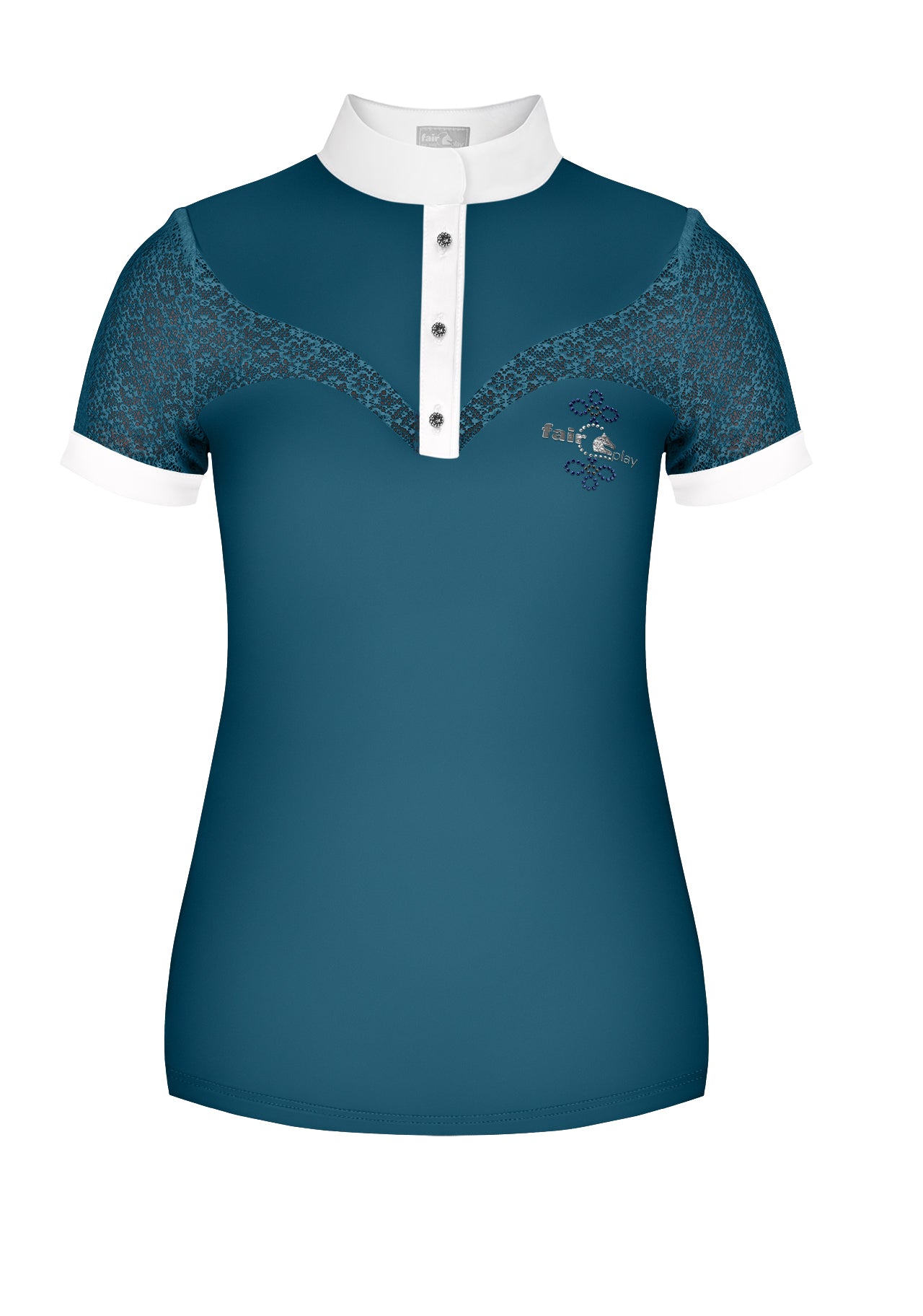 Teal horse riding competition shirt